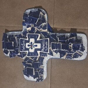 J. Duban Designs Handcrafted Broken Tile Mosaic Art Hanging Cross Cobalt